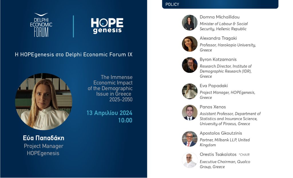 Συμμετοχή στο Delphi Economic Forum IX. Κατηγορία: «Demographic Crisis & Immigration Policy», Θεματική του πάνελ: «The immense economic impact of the demographic issue in Greece, 2025-2050»
